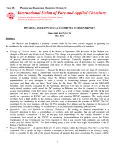 Item 10:  Physical and Biophysical Chemistry Division (I) International Union of Pure and Applied Chemistry A Member of the International Council of Scientific Unions