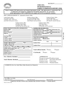 BLI FILE #  OHIO EPA MICROBIOLOGICAL SAMPLE SUBMISSION REPORT (SSR) Please complete PWS Information and Sample Information in full. This information is required for EPA