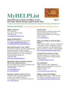 MyHELPList Information and Assistance for Military Service and Family Members During Tough Economic Times Part I