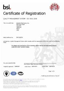 Certificate of Registration QUALITY MANAGEMENT SYSTEM - ISO 9001:2008 This is to certify that: Interlink Electronics, Inc. 546 Flynn Road