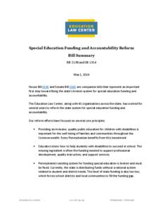 Special Education Funding and Accountability Reform Bill Summary HB 2138 and SB 1316 May 1, 2014