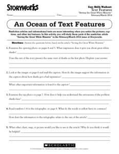 Core Skills Workout:  Text Features “Saving the Great White Monster” Name:____________________________________ Date:_____________