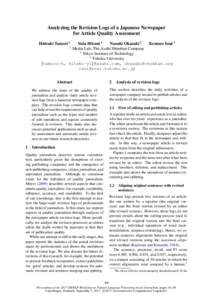 Analyzing the Revision Logs of a Japanese Newspaper for Article Quality Assessment Hideaki Tamori 1 Yuta Hitomi 1 Naoaki Okazaki 2