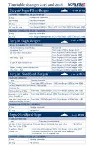 Timetable changes 2015 and 2016 Bergen-Sogn-Flåm-Bergen Great travel experiences  r o u t e 23501