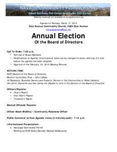 Meeting materials are available at navajoplanners.org  Agenda for Monday, March 17, 2014 Zion Avenue Community Church, 4880 Zion Avenue [removed]