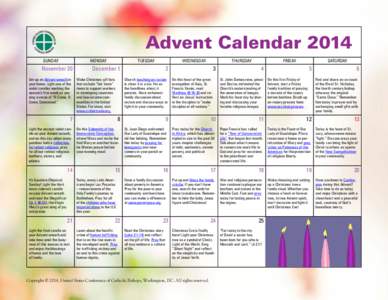 Advent Calendar 2014 SUNDAY MONDAY  November 30