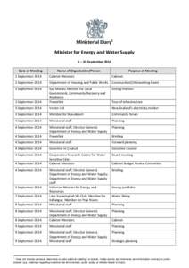 Ministerial Diary: Minister for Energy and Water Supply