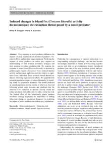 Oecologia DOI[removed]s00442[removed]P O P U L A T IO N E CO L O G Y - O R I G I N A L P A PE R  Induced changes in island fox (Urocyon littoralis) activity