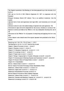 This English translation of the Banking Act has been prepared (up to the revisions of Act No.65 of 2006 and Act No.109 of[removed]Effective September 30, 2007) in compliance with the Standard Bilingual Dictionary (March 20