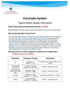 Coronado System Typical Water Quality Information Public Water System Identification Number: [removed]Area Served: Coronado, Imperial Beach, and portions of Chula Vista and San Diego. Where Does My Water Come From? The Co