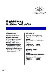 English-literacy 2010 School Certificate Test General Instructions  Total marks – 90