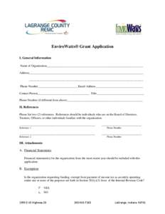 EnviroWatts® Grant Application I. General Information Name of Organization_________________________________________________________________ Address________________________________________________________________________