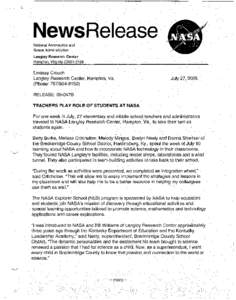 NewsRelease National Aeronautics and Space Administration Langley Research Center Hampton, Virginia[removed]