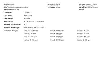 TDMS No[removed]Test Type: 90-DAY Route: RESPIRATORY EXPOSURE WHOLE BODY Species/Strain: RATS/F 344  E03: GROWTH CURVE