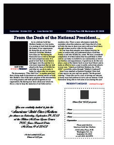 September - October 2012 H Issue Number[removed]Leroy Place, NW, Washington, DC[removed]From the Desk of the National President… As we celebrate Gold Star