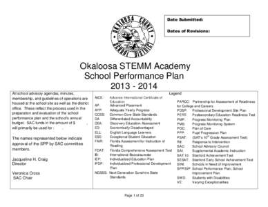 Date Submitted: Dates of Revisions: Okaloosa STEMM Academy School Performance Plan[removed]