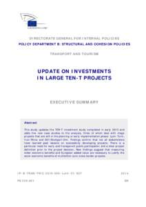 DIRECTORATE GENERAL FOR INTERNAL POLICIES POLICY DEPARTMENT B: STRUCTURAL AND COHESION POLICIES TRANSPORT AND TOURISM  UPDATE ON INVESTMENTS