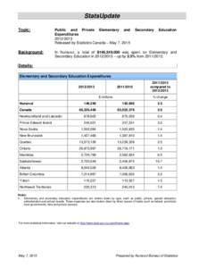 StatsUpdate Topic: Public and Private Elementary and Expenditures