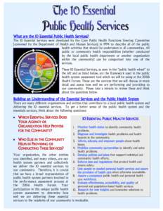 What are the 10 Essential Public Health Services?  The 10 Essential Services were developed by the Core Public Health Functions Steering Committee (convened by the Department of Health and Human Services) in 1994 to desc