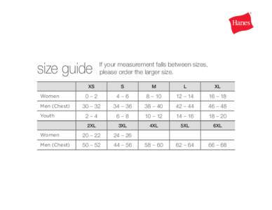 size guide  If your measurement falls between sizes, please order the larger size.  XS
