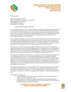 American Center for Life Cycle Assessment Institute for Environmental Research and Education PO Box 2449 Vashon WA[removed]Phone: [removed]Web: www.lcacenter.org