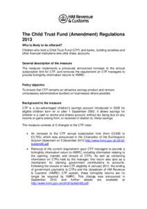 The Child Trust Fund (Amendment) Regulations 2013