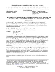 THE UNITED STATES COMMISSION ON CIVIL RIGHTS  PRESS RELEASE For Immediate Release September 22, 2010