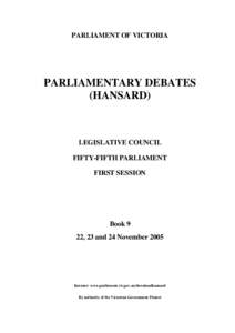 PARLIAMENT OF VICTORIA  PARLIAMENTARY DEBATES (HANSARD)  LEGISLATIVE COUNCIL