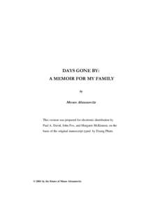 DAYS GONE BY: A MEMOIR FOR MY FAMILY by Moses Abramovitz