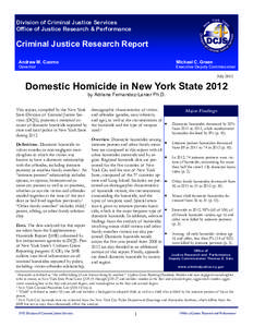 Division of Criminal Justice Services Office of Justice Research & Performance Criminal Justice Research Report Andrew M. Cuomo