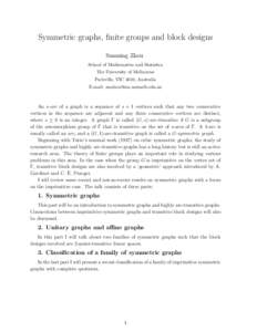 Symmetric graphs, finite groups and block designs Sanming Zhou School of Mathematics and Statistics The University of Melbourne Parkville, VIC 3010, Australia E-mail: 