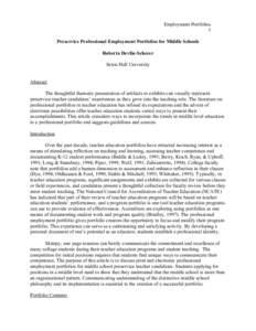 Employment Portfolios 1 Preservice Professional Employment Portfolios for Middle Schools Roberta Devlin-Scherer Seton Hall University