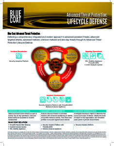 Advanced Threat Protection:  LIFECYCLE DEFENSE Blue Coat Advanced Threat Protection Delivering a comprehensive, integrated and modern approach to advanced persistent threats, advanced