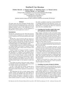 WordNet.PT New Directions Palmira Marrafa and Raquel Amaro and Rui Pedro Chaves and Susana Lourosa Catarina Martins and Sara Mendes Group for the Computation of Lexical and Grammatical Knowledge, Center of Linguistics, U