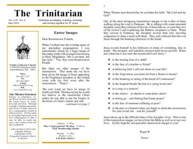 2  The Trinitarian Vol. LVII No. 5 May 2014