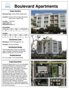 Boulevard Apartments Project Summary Housing Type: Family Rental Apartments Location: 3133 & 3137 El Cajon Boulevard (North Park Project Area) Lot Size: 10,638 SF