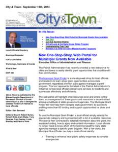 City & Town - September 18th, 2014  In this Issue: Local Officials Directory Municipal Calendar