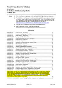 Airworthiness Directive Schedule Aeroplanes De Havilland DH82 Series (Tiger Moth) 27 March 2014 Notes