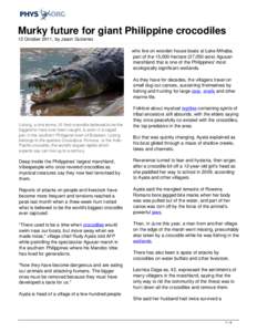 Reptiles of Australia / Lolong / Bunawan /  Agusan del Sur / Crocodile / Saltwater crocodile / Philippine crocodile / Agusan Marsh Wildlife Sanctuary / Mabuwaya / Herpetology / Crocodilians / Crocodylidae