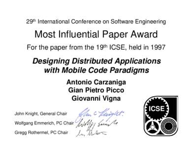 International Conference on Software EngineeringMost Influential Paper Award