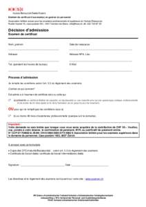 Examen de certificat d’assistant(e) en gestion du personnel Association faîtière suisse pour les examens professionnels et supérieurs en Human Resources Ruelle Vautier 10, case postale 541, 1401 Yverdon-les-Bains, i