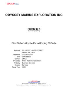 ODYSSEY MARINE EXPLORATION INC  FORM 8-K (Current report filing)