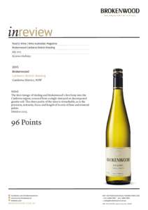 inreview Food & Wine | Wine Australian Magazine Brokenwood Canberra District Riesling July 2013 By James Halliday
