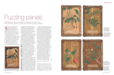TREASURES OF KEW  Puzzling panels Mark Nesbitt investigates an intriguing set of Japanese panels held in Kew’s Economic Botany Collection, recently conserved thanks to a generous donation