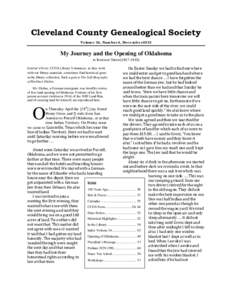 Cleveland County Genealogical Society Volume 34, Number 4, December 2013 My Journey and the Opening of Oklahoma BY BURKHART DIEHM)