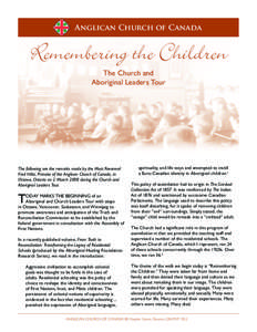 Anglican Church of Canada  Remembering the Children The Church and Aboriginal Leaders Tour