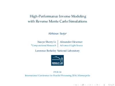 High-Performance Inverse Modeling with Reverse Monte Carlo Simulations Abhinav Sarje1  1
