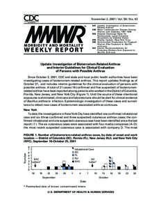 November 2, [removed]Vol[removed]No[removed]Update: Investigation of BioterrorismRelated Anthrax 948 Major Cardiovascular Disease Among Women with Diabetes, 1997–[removed]Hospital Discharge Rates for Nontraumatic Lower Ext