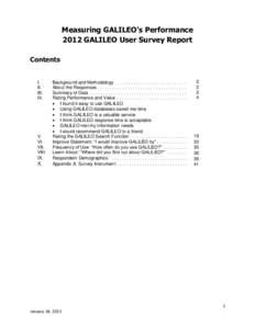 Measuring GALILEO’s Performance 2012 GALILEO User Survey Report Contents I. II.