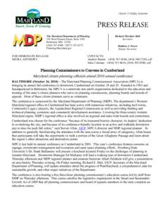 *** FOR IMMEDIATE RELEASE*** Planning Commissioners to Convene in Cumberland